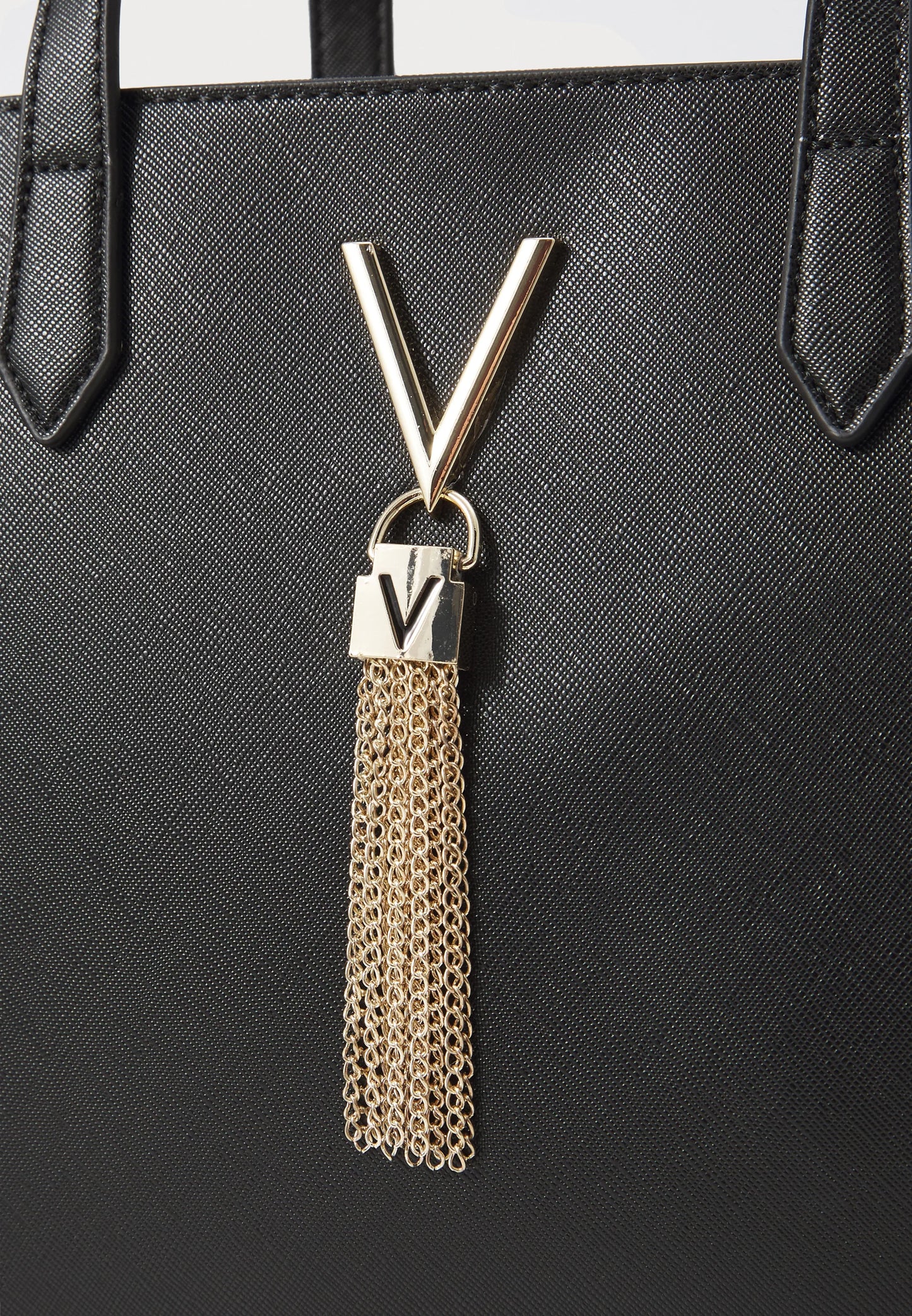 Valentino DIVINA Nero Tote Bag – Zwarte Handtas met Gouden V-Tassel