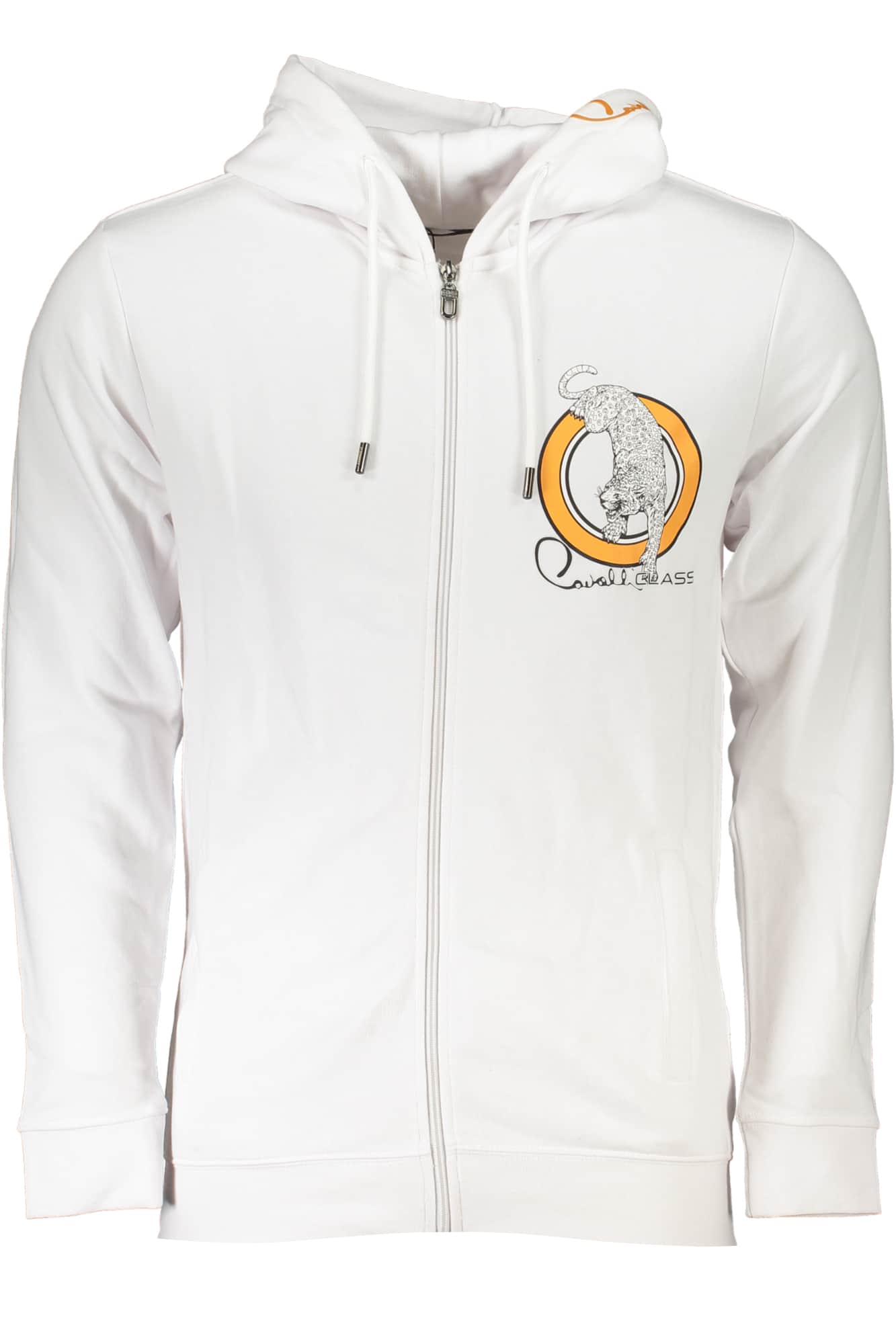 CAVALLI CLASS MEN'S WHITE ZIP SWEATSHIRT