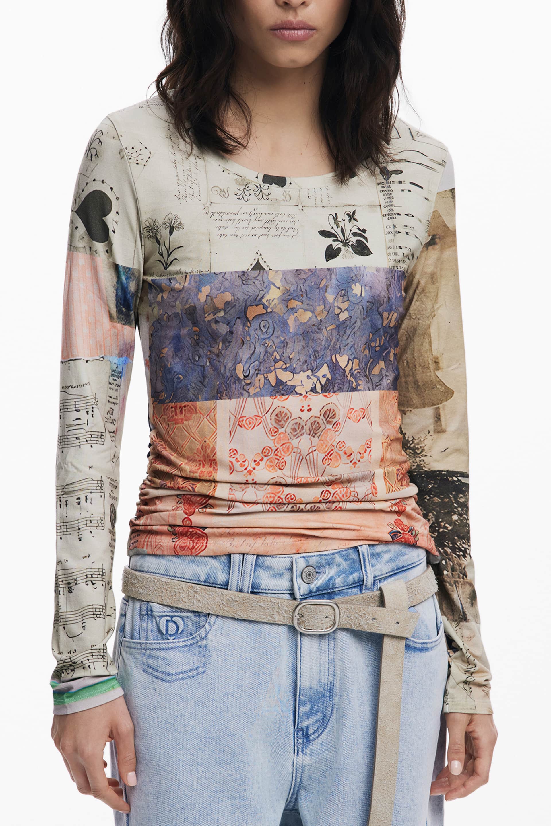 DESIGUAL WOMEN'S LONG-SLEEVE T-SHIRT BEIGE