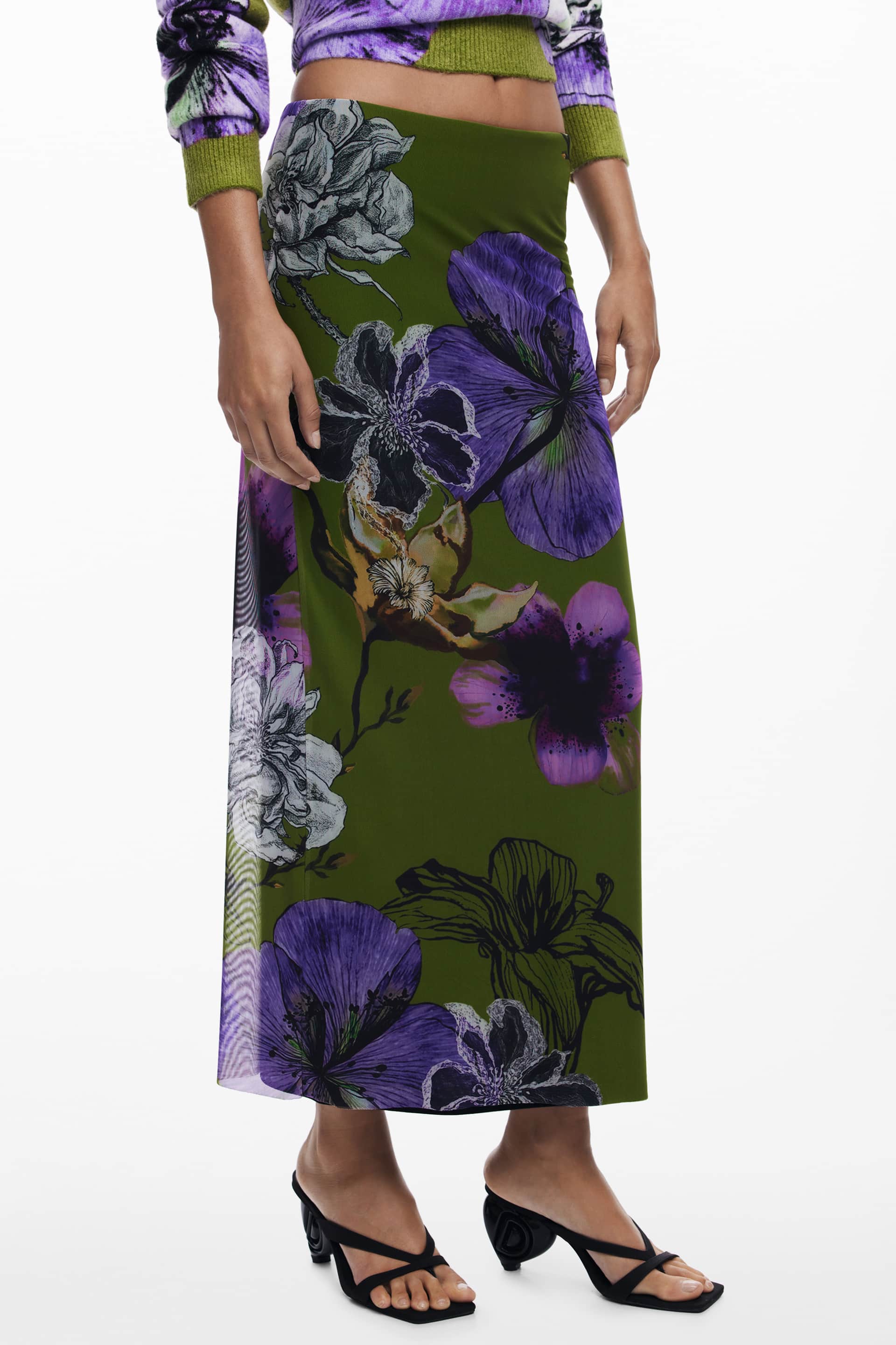 DESIGUAL WOMEN'S LONG GREEN SKIRT
