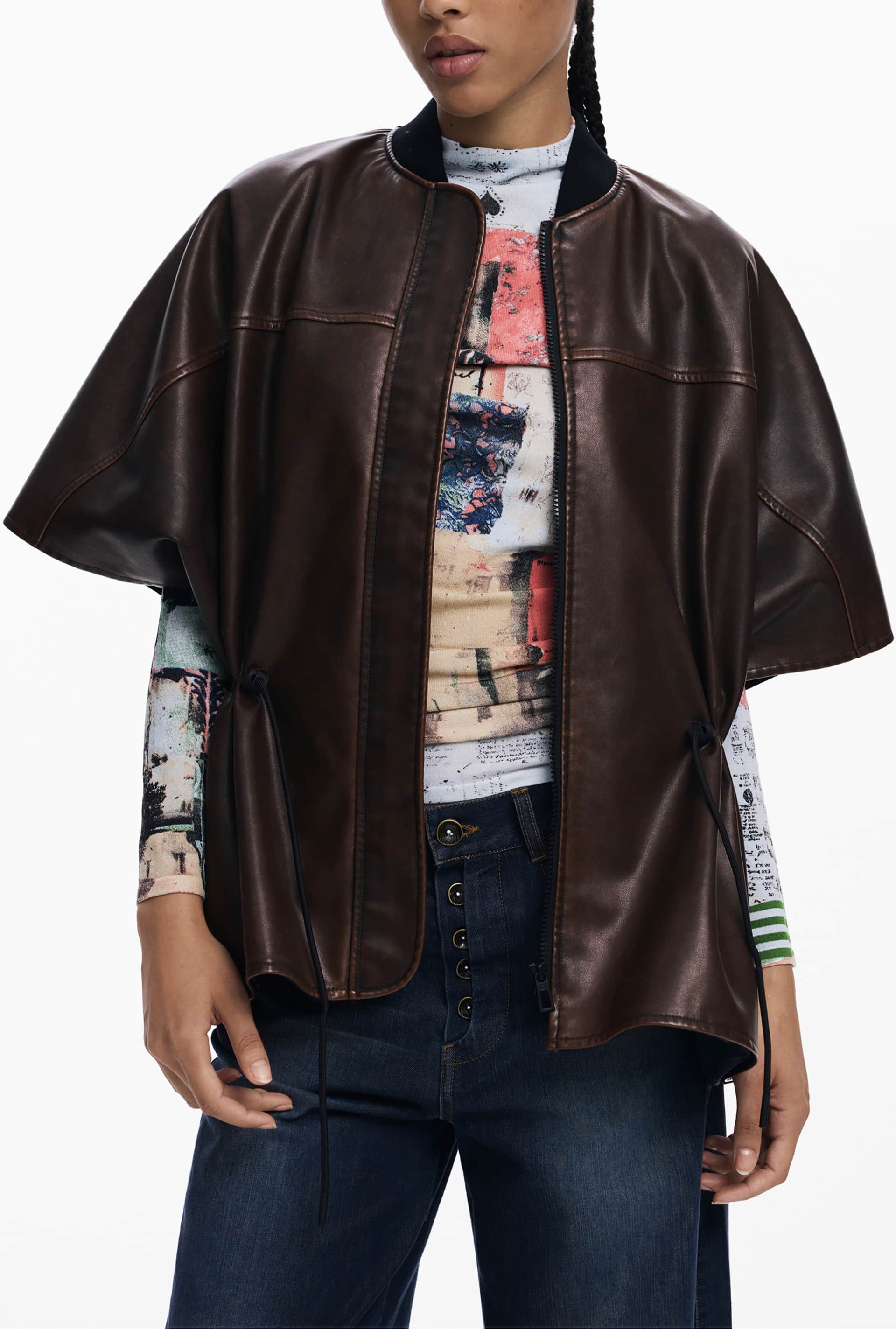 DESIGUAL WOMEN'S BROWN PONCHO