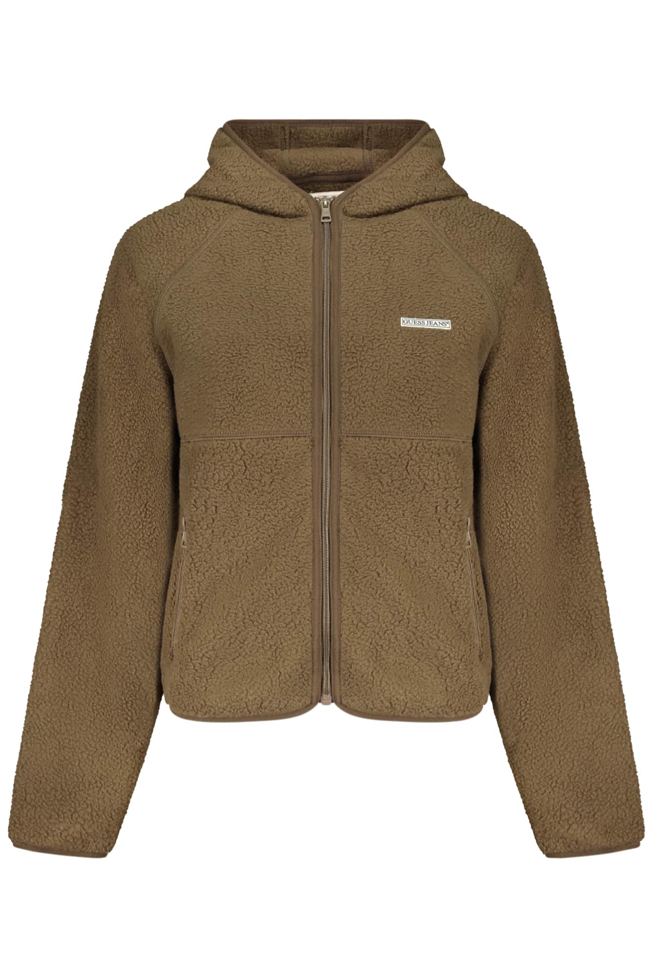 GUESS JEANS WOMEN'S BROWN ZIP-UP SWEATSHIRT