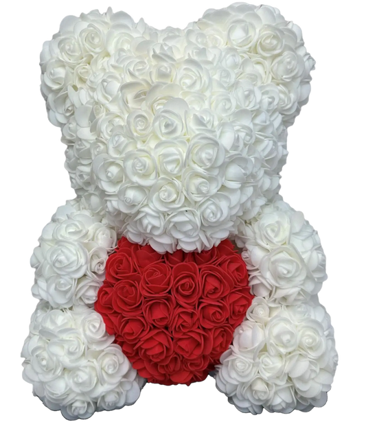 Bloemen Beer Wit met Rood hartje
