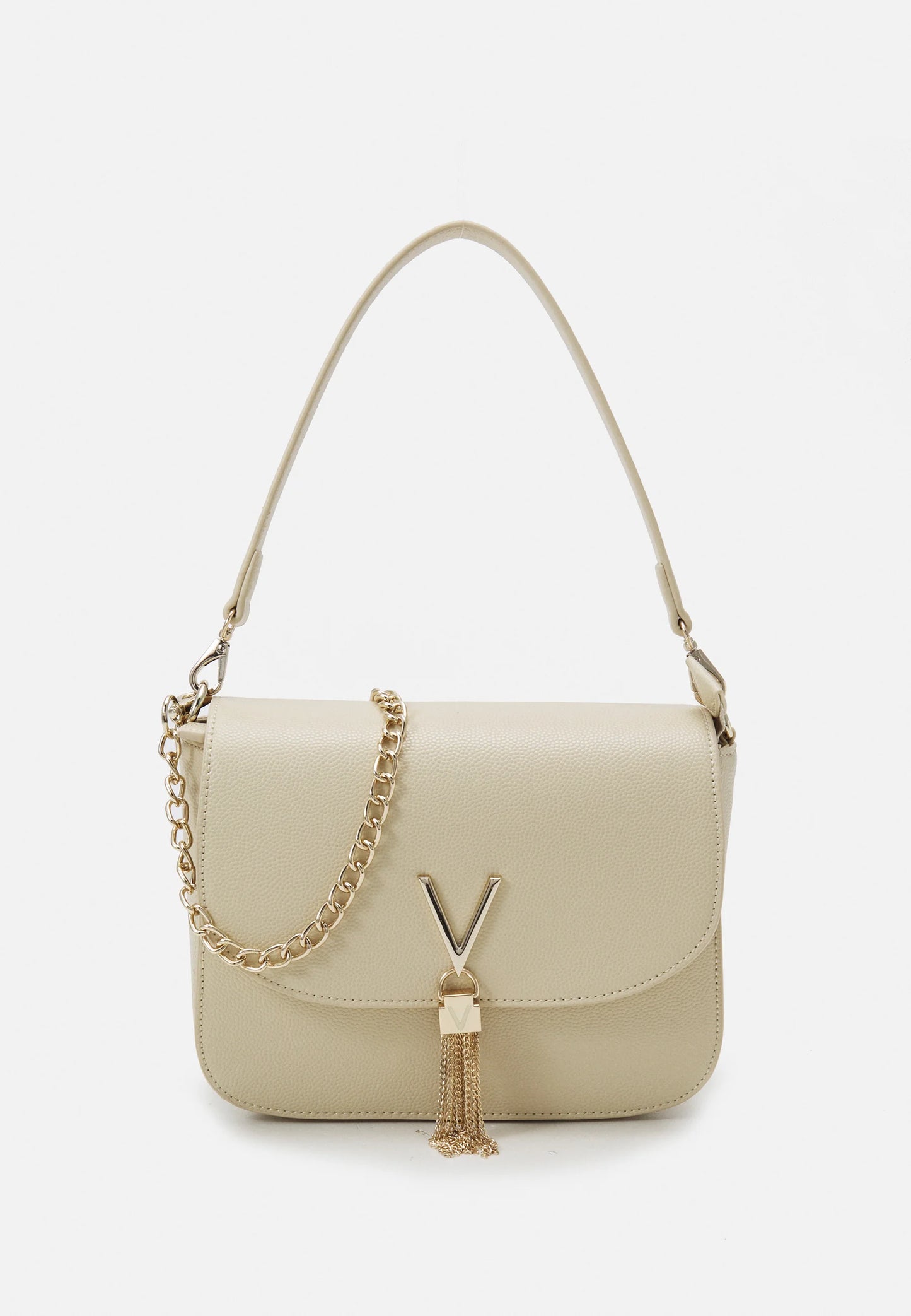 Valentino Divina Handtas Gr Platino – Gouden Schoudertas met V-tassel Detail