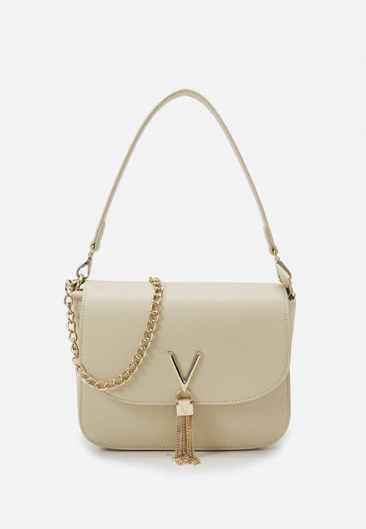 Valentino Divina Handtas Gr Platino – Gouden Schoudertas met V-tassel Detail