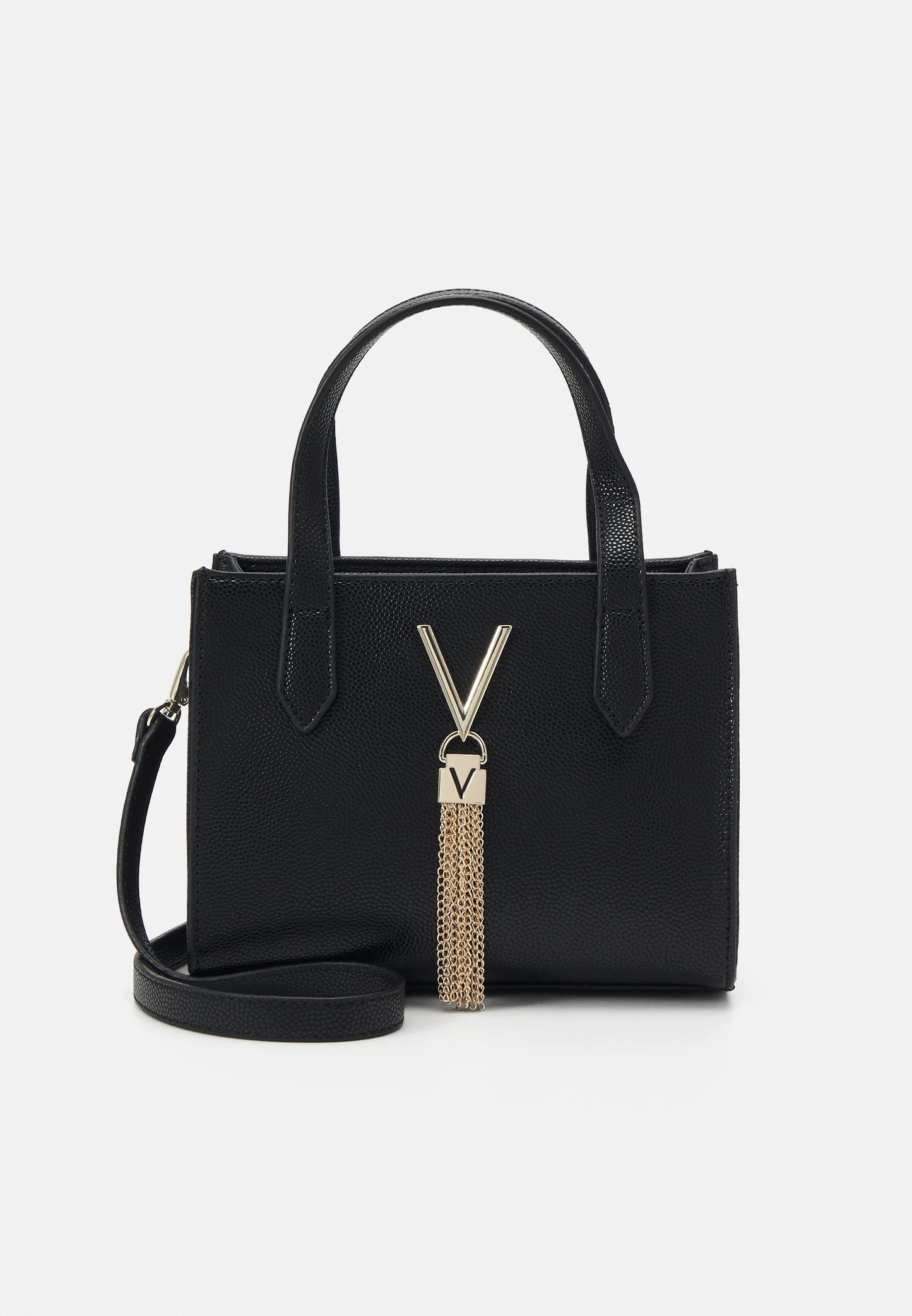 Valentino Divina Mini Handtas Nero – Kleine Zwarte Tas met Gouden Kettingdetails