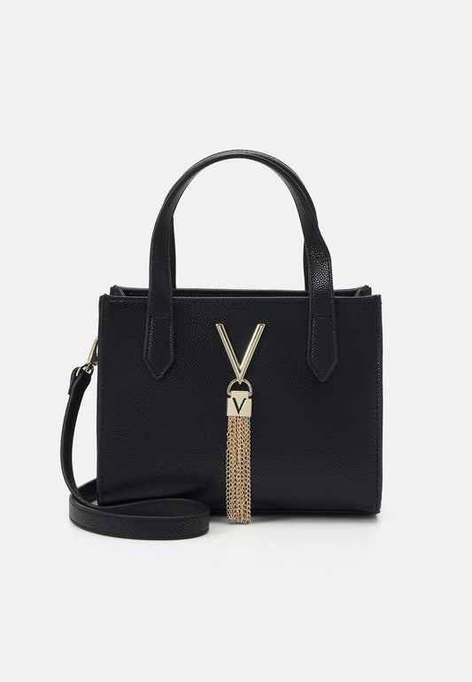 Valentino Divina Mini Handtas Nero – Kleine Zwarte Tas met Gouden Kettingdetails