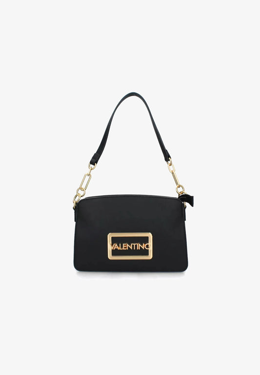 Valentino PRINCESA Nero – Zwarte Handtas met Gouden Logo en Luxe Schakelhengsel
