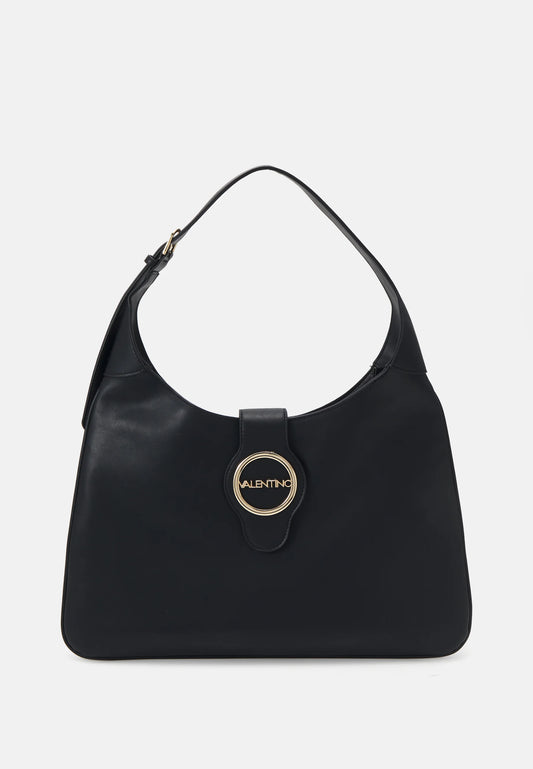 Valentino Moses Handtas Nero – Zwarte Schoudertas met Gouden Logo Detail