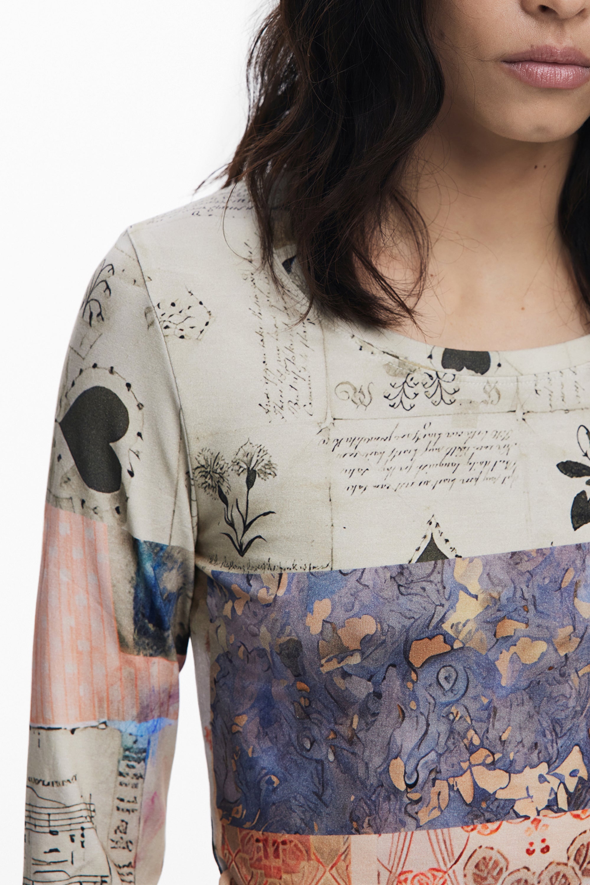 DESIGUAL WOMEN'S LONG-SLEEVE T-SHIRT BEIGE